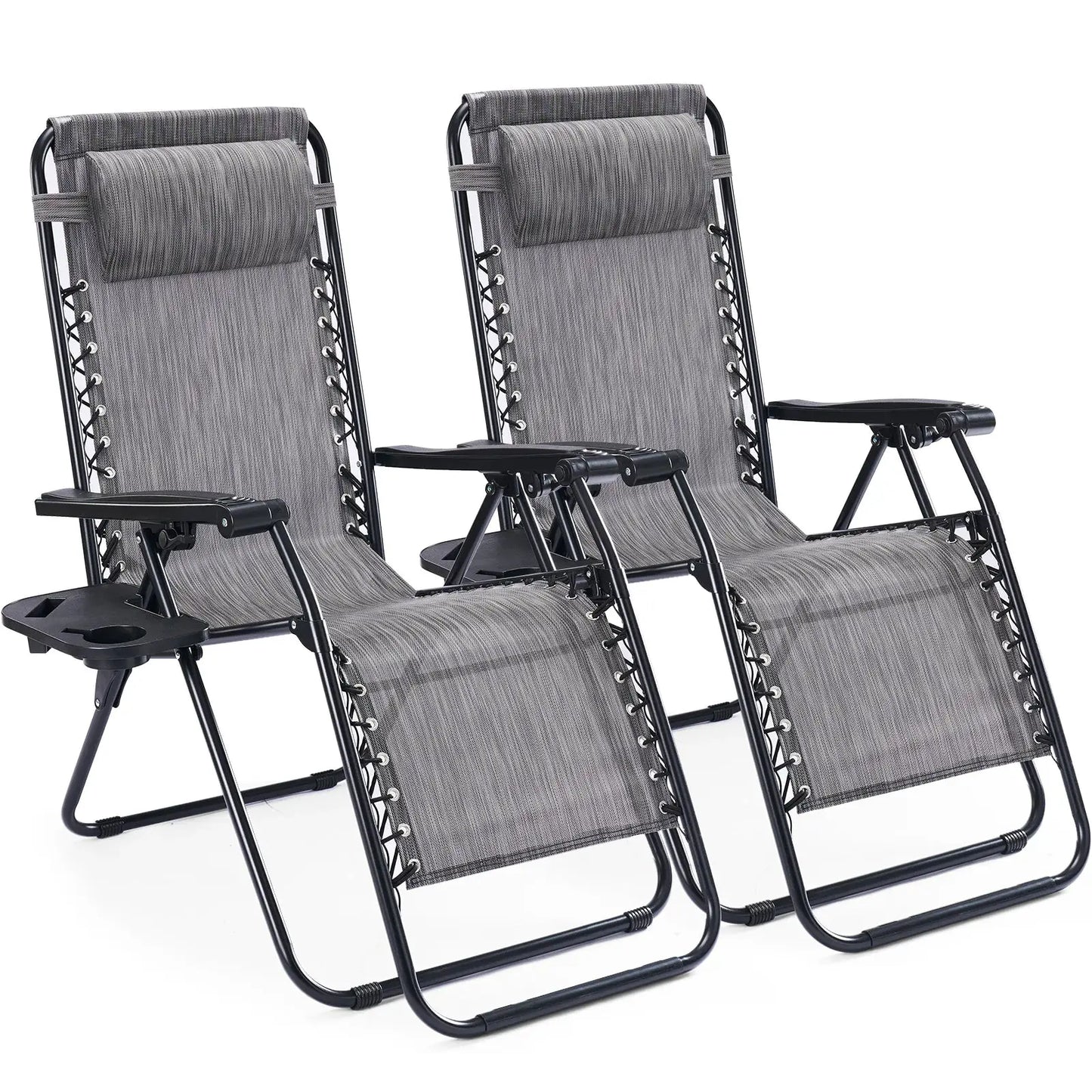 JHK Portable Zero Gravity Recliner Chairs Set of 2 Outdoor Garden Folding Lounge Chair with Cup Holder Trays Adjustable Pillow from PriceLows™