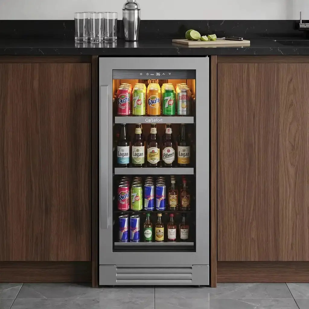 15 Inch Beverage Refrigerator Cooler 100 Cans Mini Fridge with Glass Door for Home,Office from PriceLows™