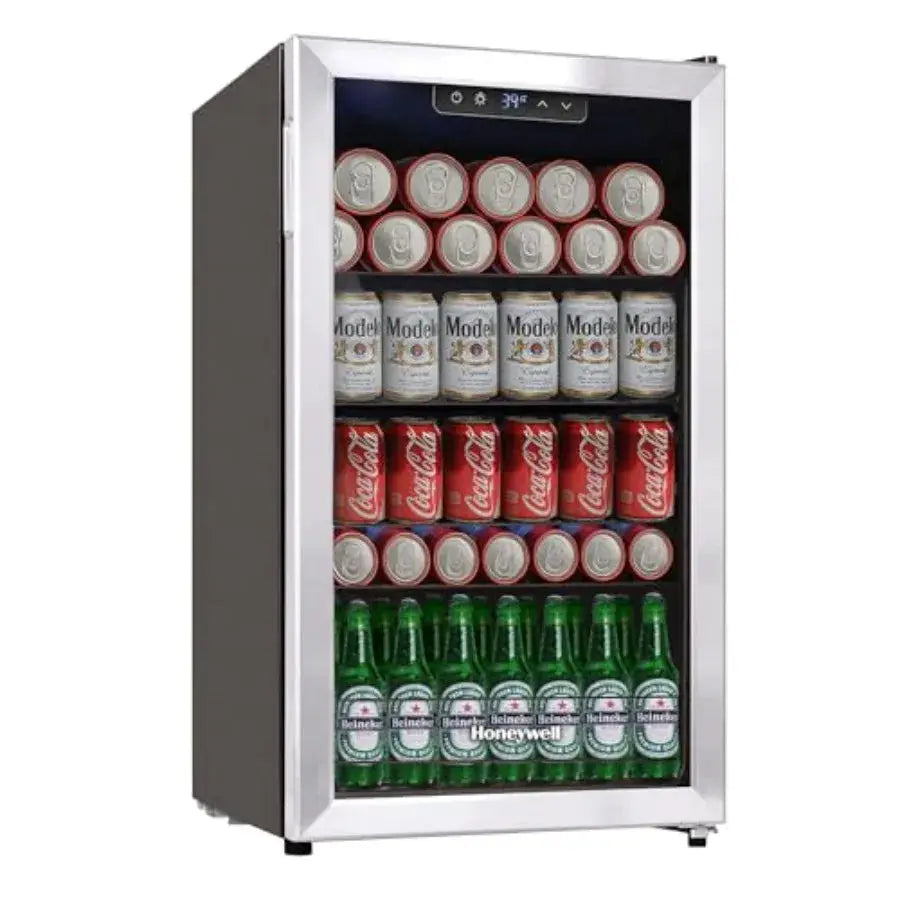 Beverage Refrigerator and Cooler, Mini Fridge with Glass Door for Soda Beer or Wine for Office or Bar with Adjustable Removable from PriceLows™