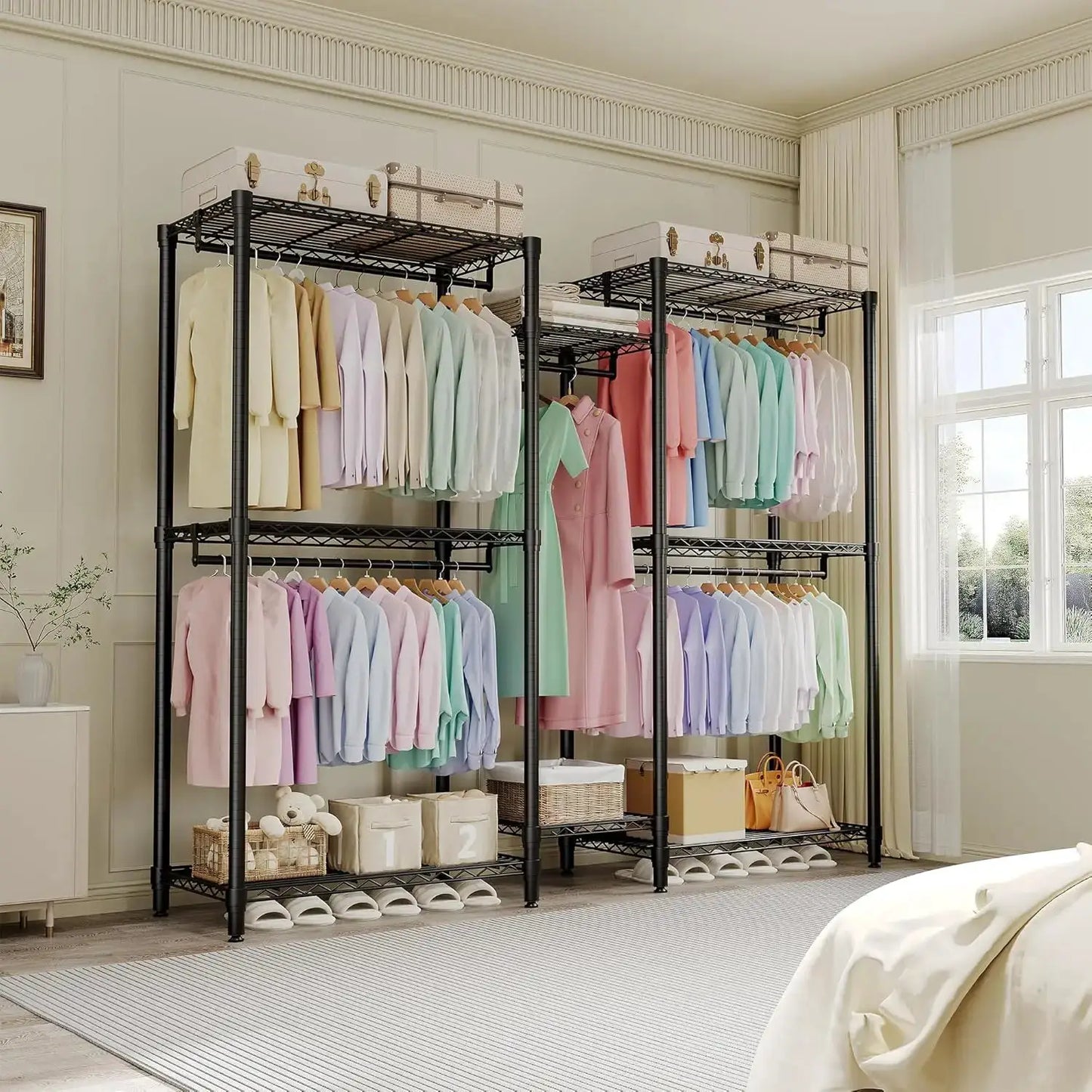 Heavy Duty Clothes Rails,Clothes Rack with 5 Hang Rods & 8 Shelves Freestanding Wardrobe Closet for Corner,Coat Rails from PriceLows™