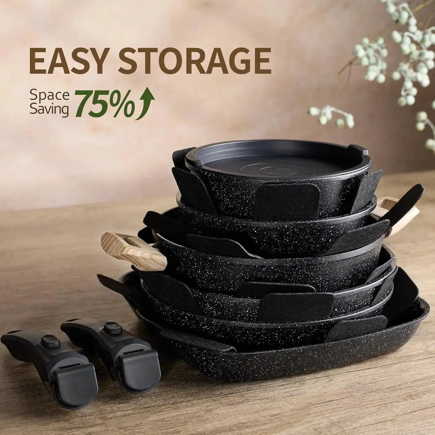 23pcs Ceramic Pots and Pans Set, Nonstick Detachable Handle Cookware, Induction Kitchen Cooking Set with Removable Handle, Frying Pans & Saucepans Oven Safe (Black) from PriceLows™
