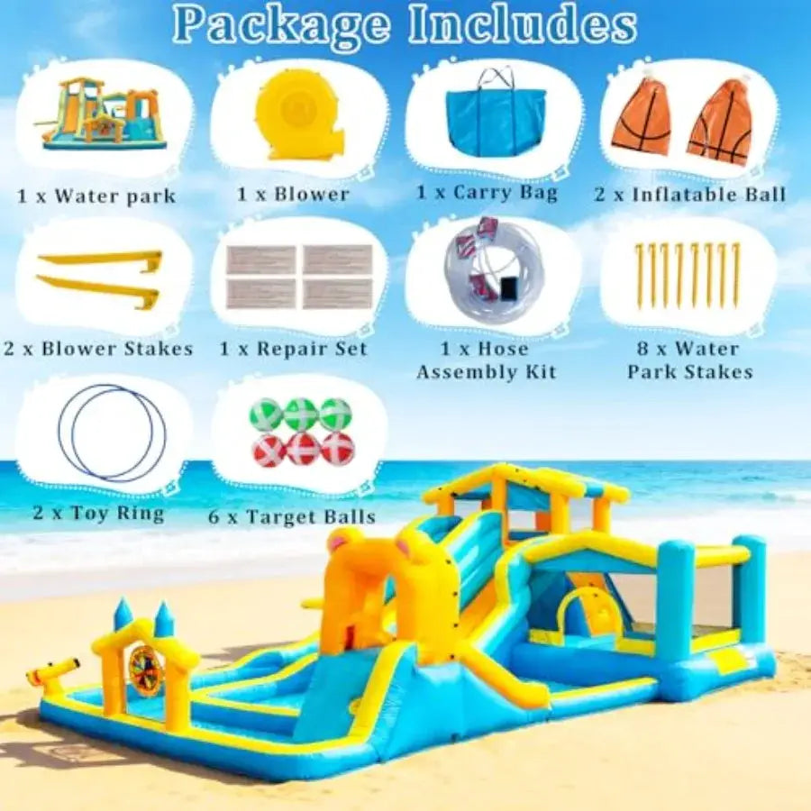 19.2FT Giant Inflatable Water Dual Slide for Backyard Blow Up Bounce House with 650W Blower 2 Slides Climbing Wall 2 Splash Poo from PriceLows™
