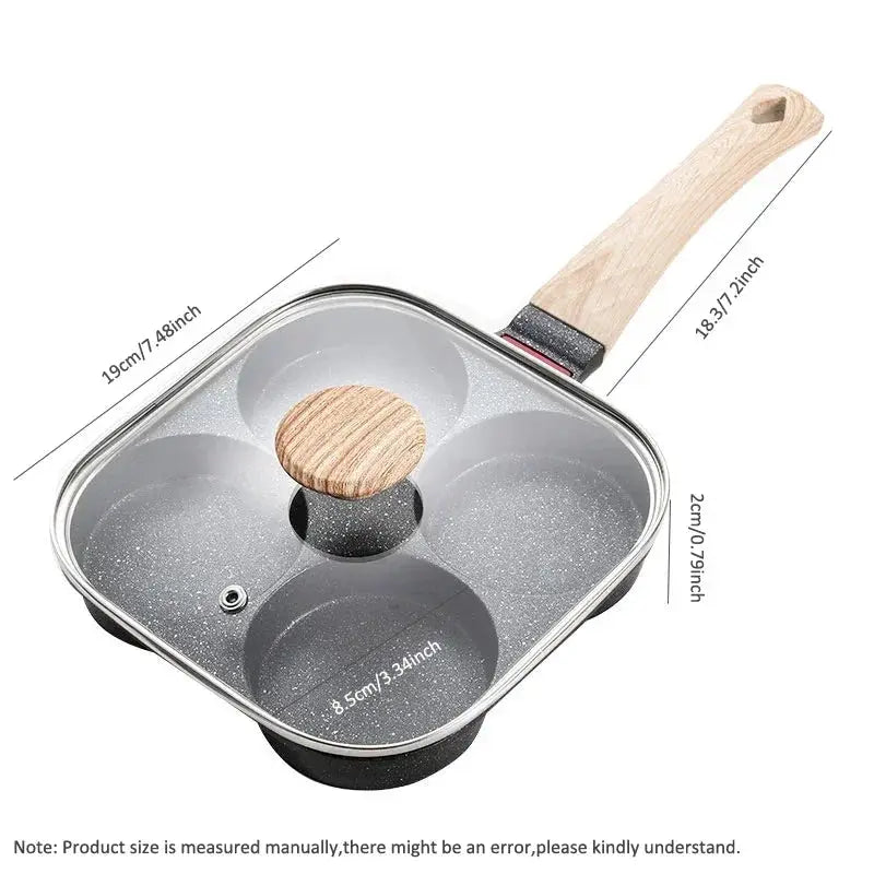 Non-stick Frying Pan | With Lid | Induction Compatible | 4-Hole Omelet Pan