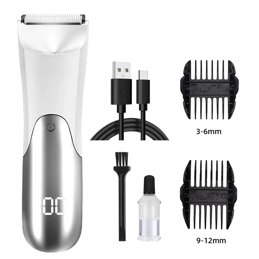 Men's Groin Trimmer | Ceramic Blade Head | Wet Dry Shaver | 2 Guard Attachments