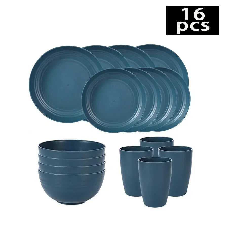 Cutlery set with cups, plates, and bowls, 16/32-piece set, dishwasher safe, off-white plastic bowls and plates, home set, suitab from PriceLows™