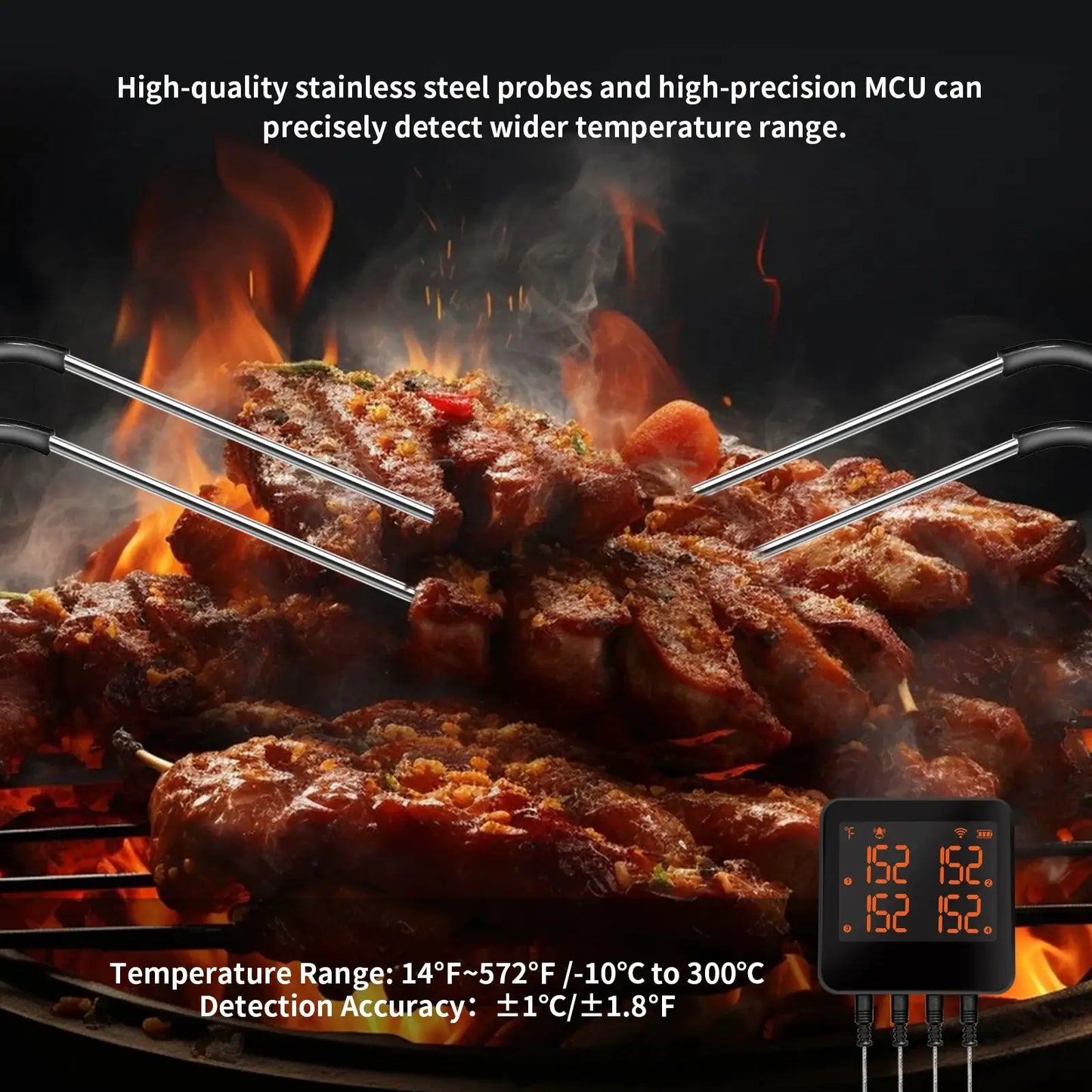 smart meat thermometer Digital Bluetooth with 4 Probes Rechargeable for Grill BBQ Smoker Oven - Remote Temperature Monitoring from PriceLows™