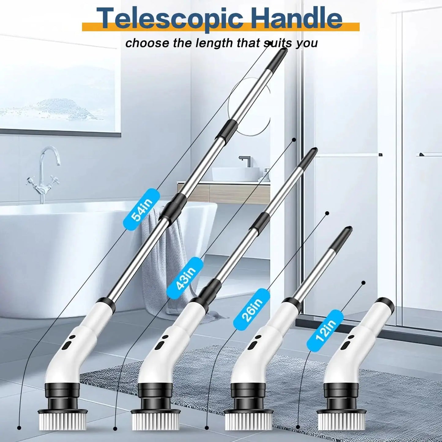 Cordless Spin Scrubber | 9 Brush Heads | Telescoping Handle | Shower Kit