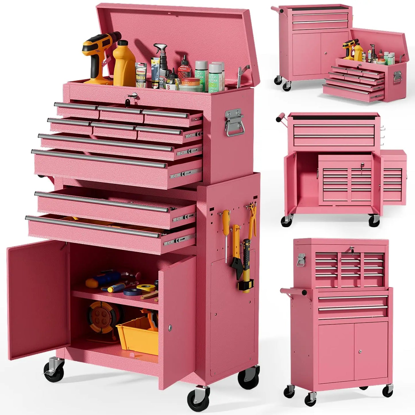 10-Drawer Rolling Tool Chest with Wheels, Tool Box with Drawers, Adjustable Shelf & Detachable Top Cabinet for Workshop Garage from PriceLows™
