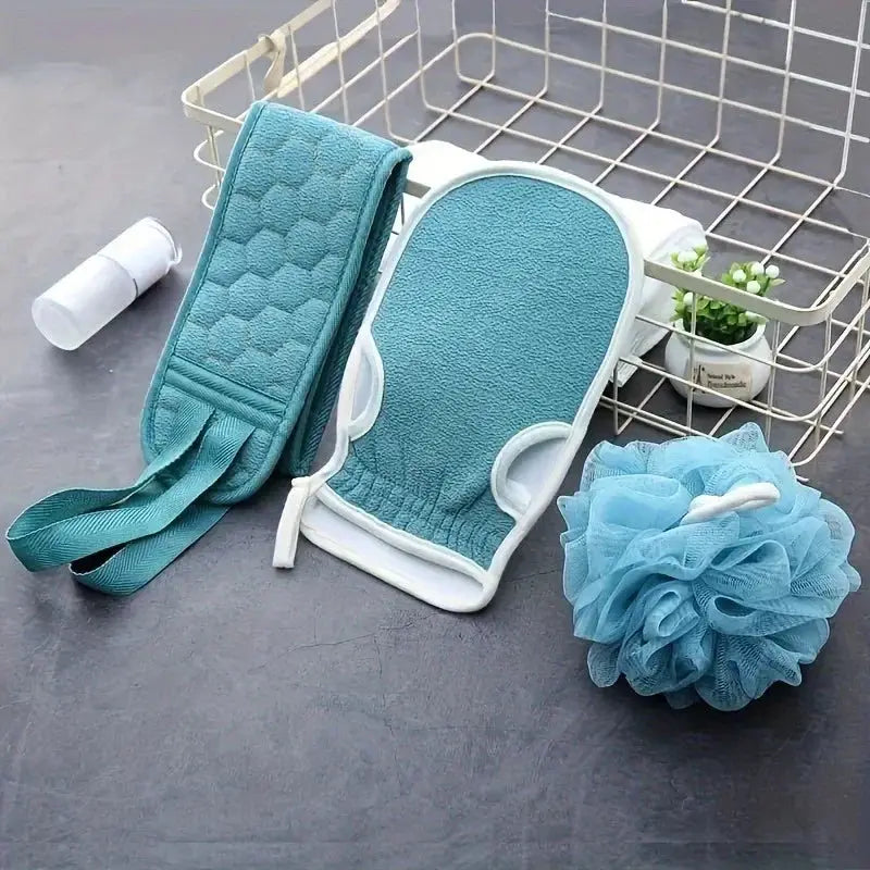 Bath Exfoliating Set | 3-Piece | Gloves, Flower, Scrubber | Bathing Accessories