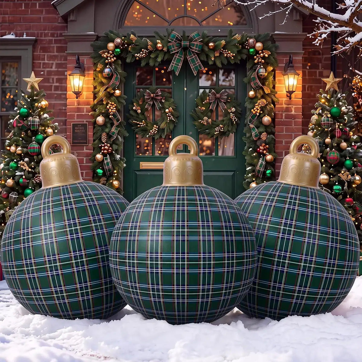 Christmas Inflatable Balls | Set Of 3 | 32 Inch | Tartan Pattern