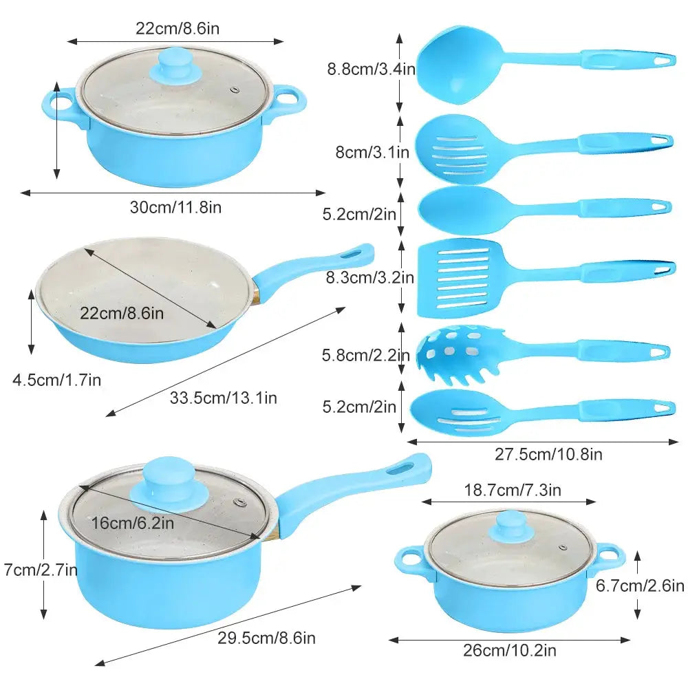 12-Piece Non-Stick Cookware Set Milk Pot Maifan Stone Frying Pan with Lid Pan Kitchen Cooking Set for frying, boiling, sauteing from PriceLows™