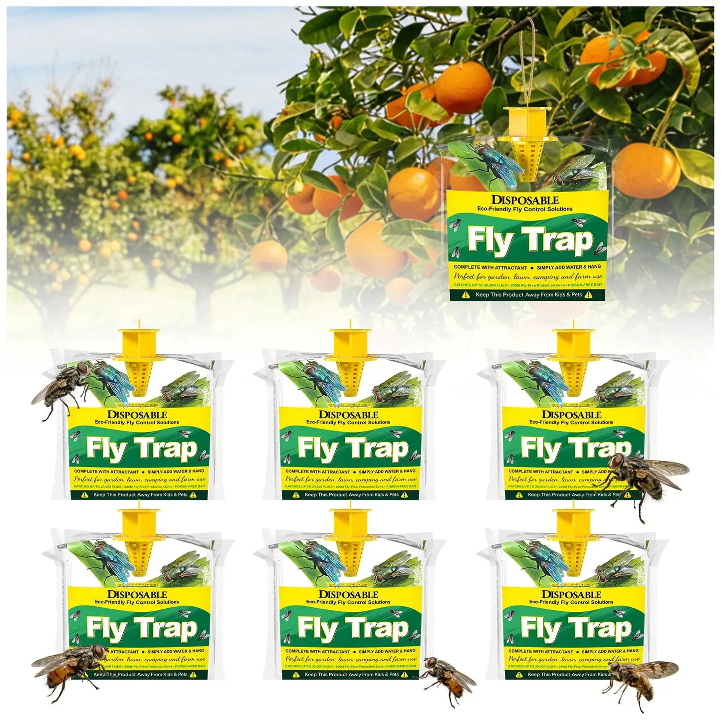 6/8 Pack Outdoor Fly Traps With Non-Toxic Bait Patio Hanging Disposable Fly Bags Flying Bug Control Pest Killer Repellent Insect Catchers For Ranch Backyard Trash Bin from PriceLows™