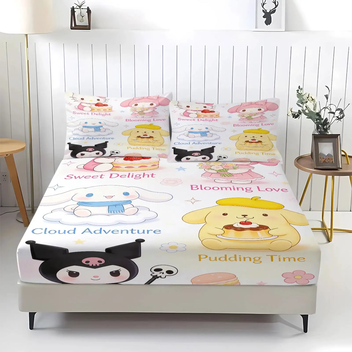 My Melody Sanrio Fitted Sheet Set Kawaii Cute Anime Bed Sheet with Pillowcases for Girls Bedroom Soft Cartoon Mattress Cover from PriceLows™
