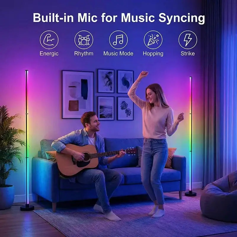 Music Sync RGB LED Floor Lamp Dynamic Color Changing Standing Light Romantic Ambient Light for Weddings, Parties, Hotels, Bedrooms, Gaming Rooms & Football Matches, Ideal Festival Gift from PriceLows™