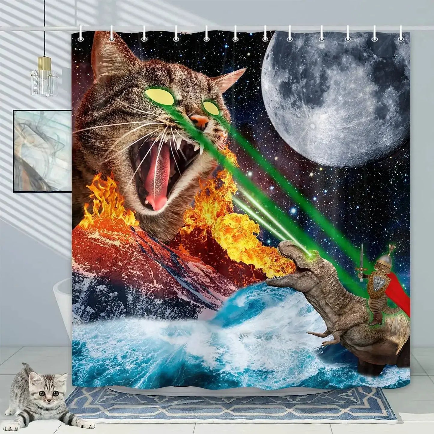Funny Shower Curtains Bathroom Curtain With Hooks Decor Waterproof Cute Cat Dinosaur Bath Polyester Fabric 3D Cortinas De Ducha from PriceLows™