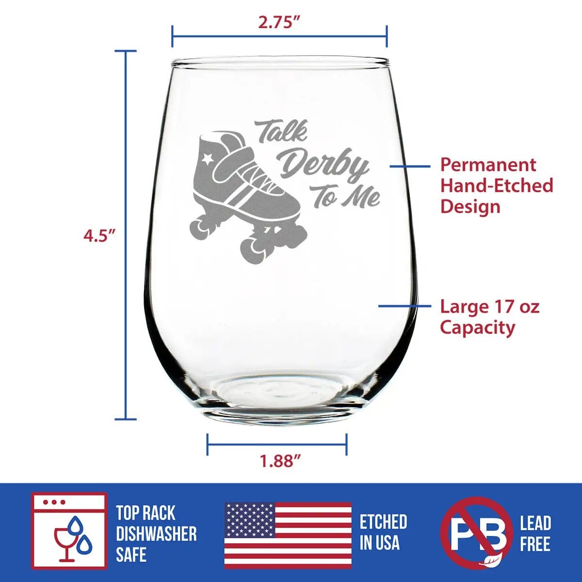 Etched Stemless Wine Glass | 17 oz | Dishwasher Safe | Talk Derby To Me