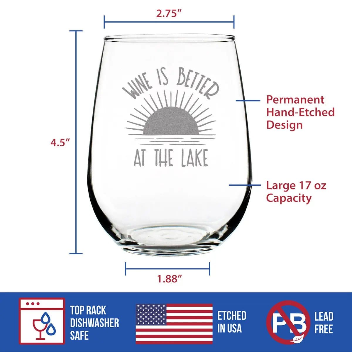 Etched Stemless Wine Glass | 17 oz | Dishwasher Safe | Wine is Better at the Lake