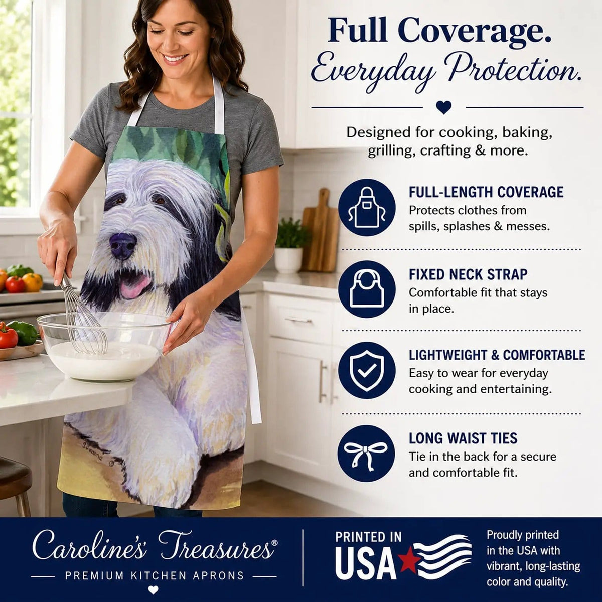 Kitchen Apron | Bib Style Unisex | 27"W x 30"H | Bearded Collie