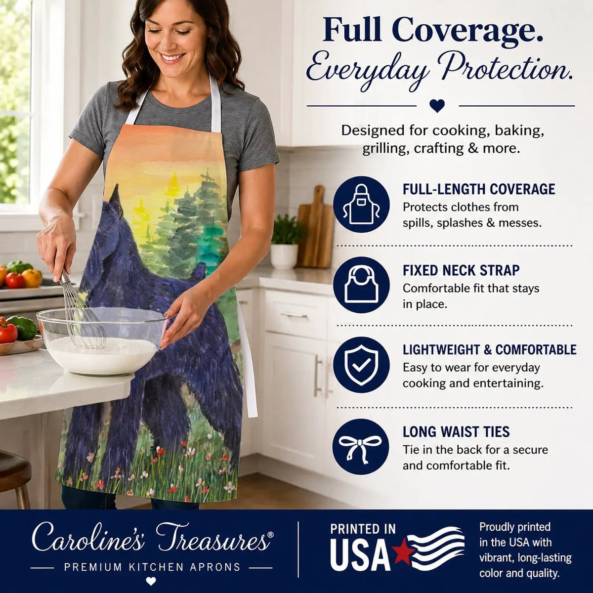 Kitchen Apron | Bib Style Unisex | 27"W x 30"H | Schnauzer (Style 2)