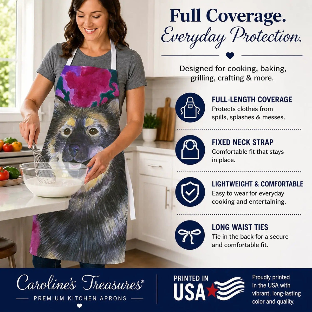 Kitchen Apron | Bib Style Unisex | 27"W x 30"H | Finnish Lapphund (Style 3)