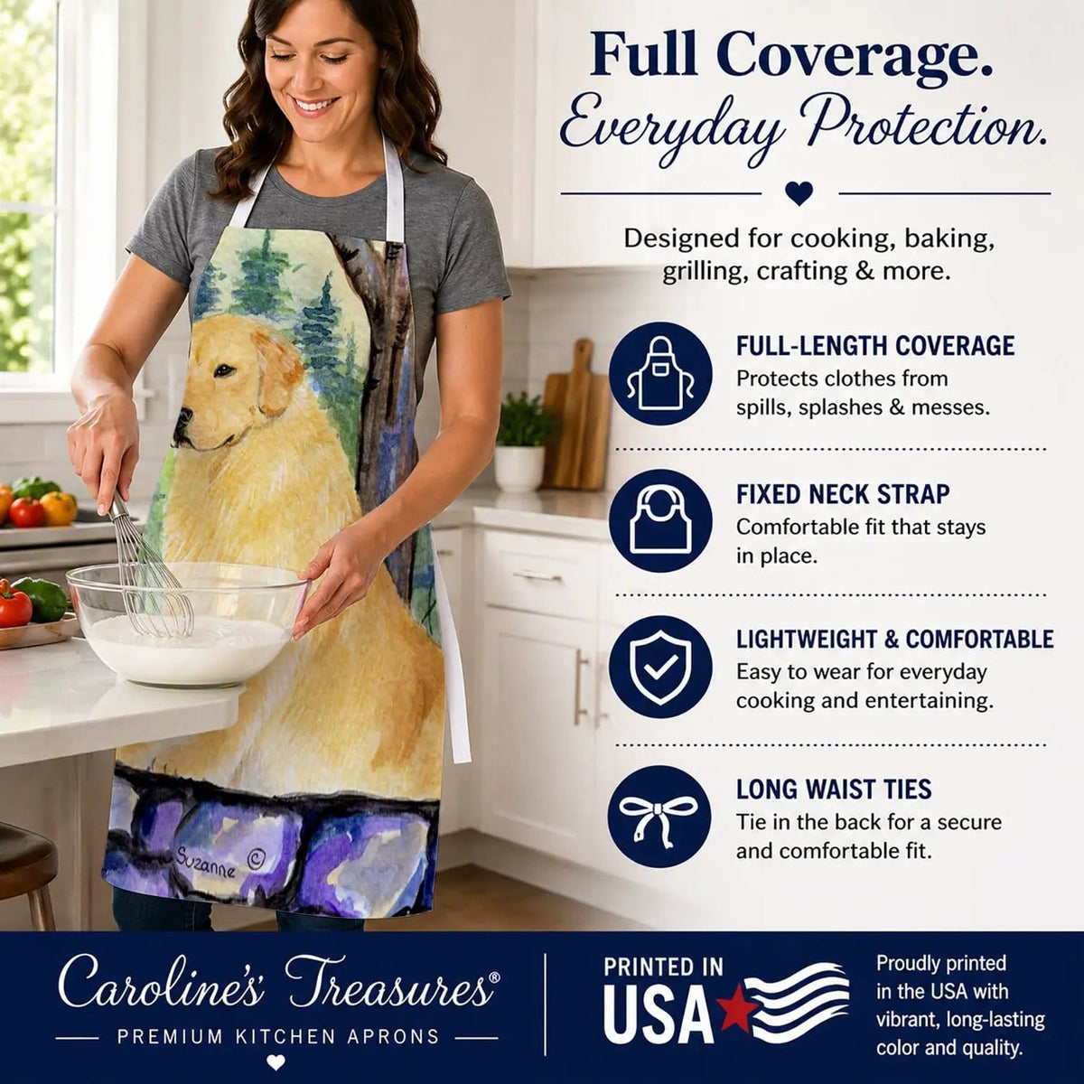 Kitchen Apron | Bib Style Unisex | 27"W x 30"H | Golden Retriever