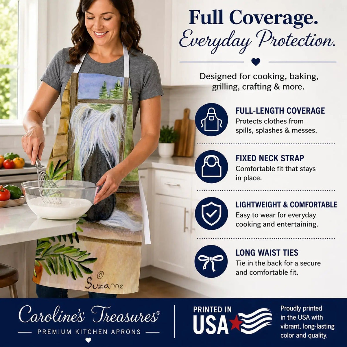 Kitchen Apron | Bib Style Unisex | 27"W x 30"H | Chinese Crested