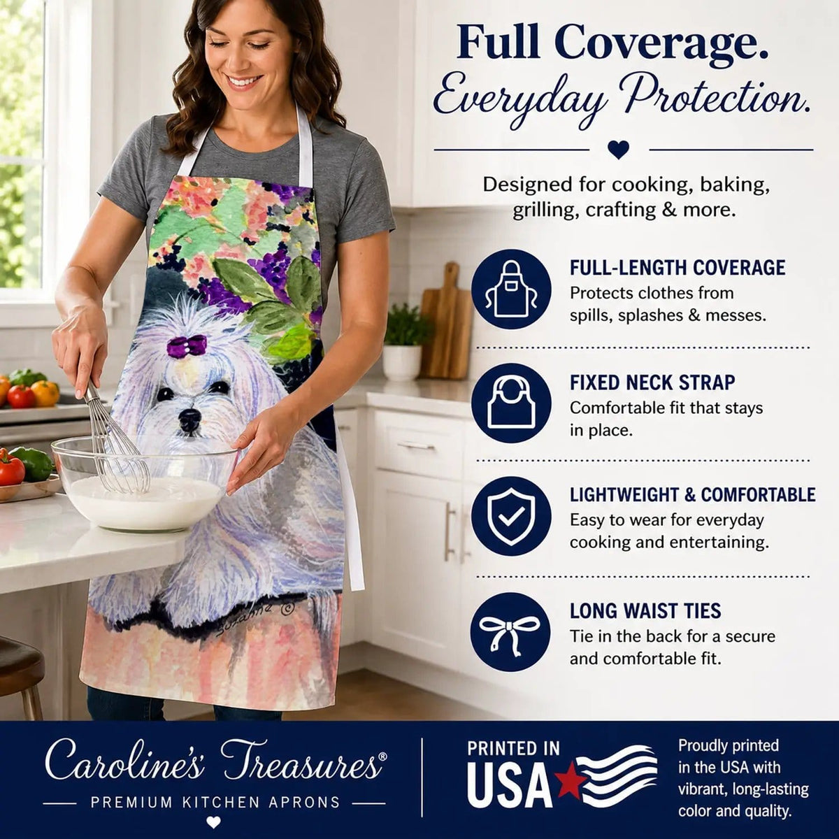 Kitchen Apron | Bib Style Unisex | 27"W x 30"H | Maltese