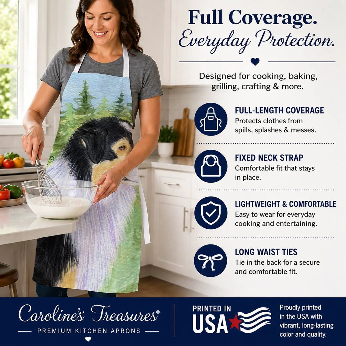 Kitchen Apron | Bib Style Unisex | 27"W x 30"H | Australian Shepherd (Style 6)