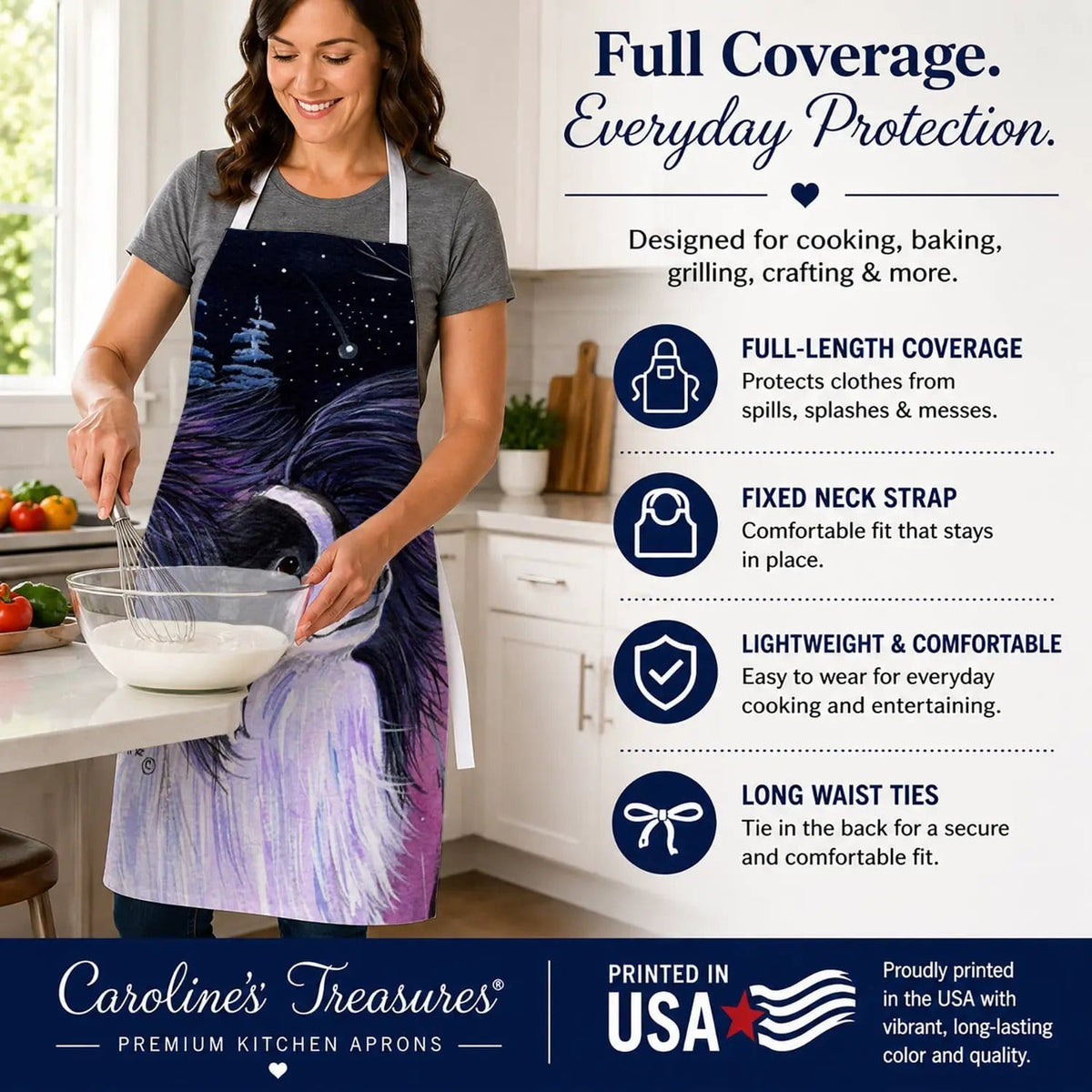 Kitchen Apron | Bib Style Unisex | 27"W x 30"H | Starry Night Papillon (Style 2)