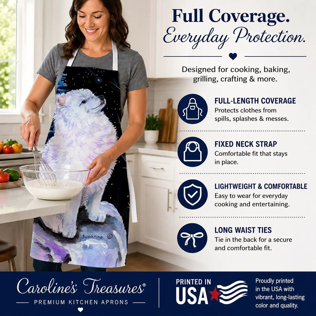 Kitchen Apron | Bib Style Unisex | 27"W x 30"H | Starry Night American Eskimo