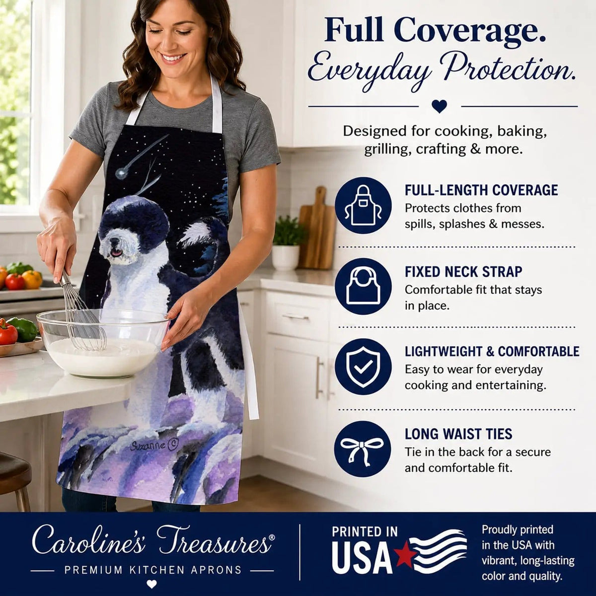 Kitchen Apron | Bib Style Unisex | 27"W x 30"H | Starry Night Portuguese Water Dog
