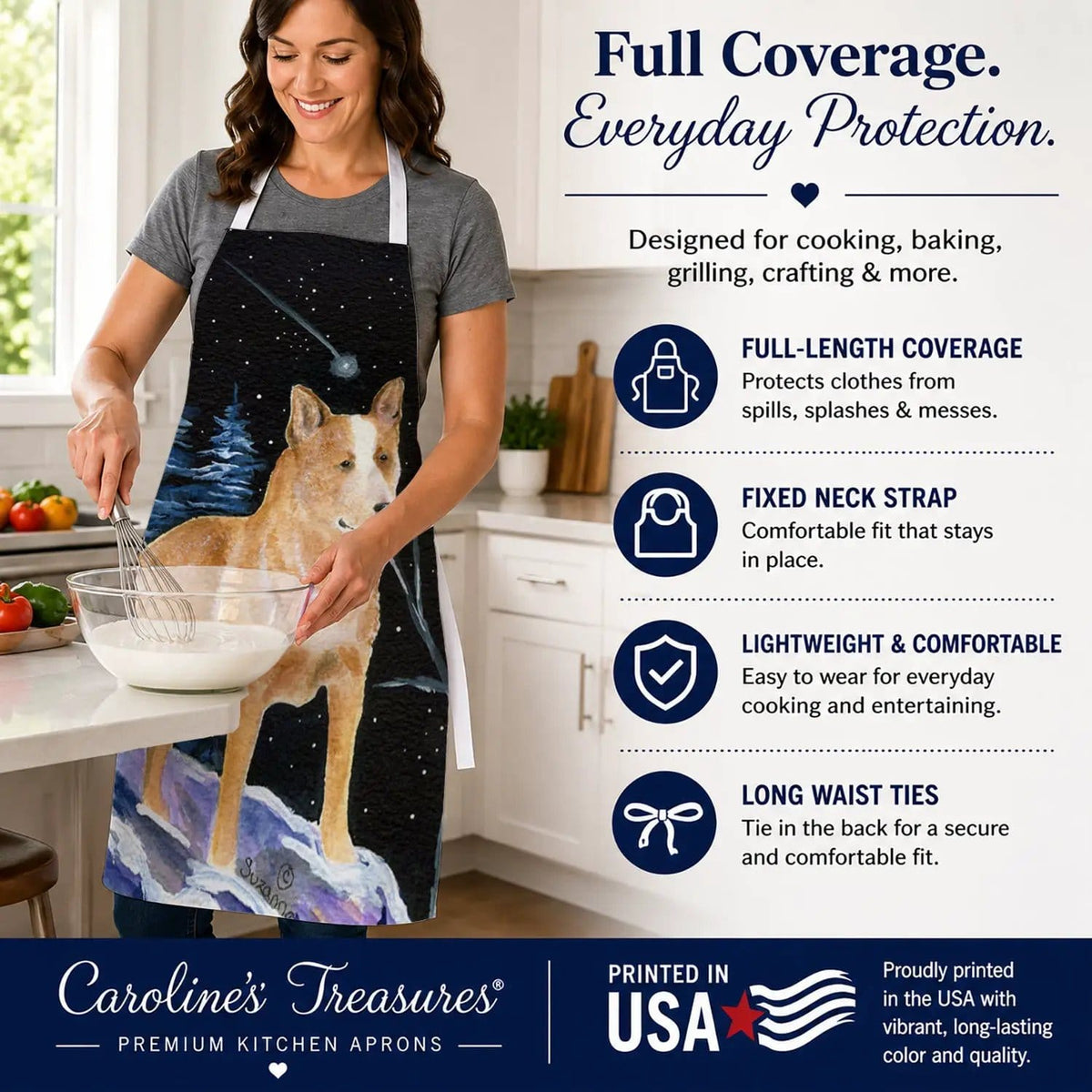 Kitchen Apron | Bib Style Unisex | 27"W x 30"H | Starry Night Australian Cattle Dog