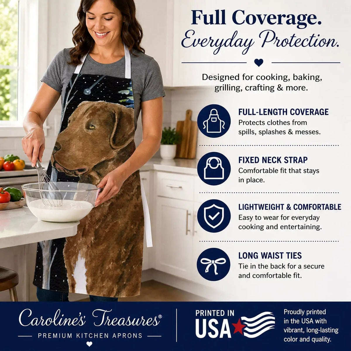 Kitchen Apron | Bib Style Unisex | 27"W x 30"H | Starry Night Chesapeake Bay Retriever (Style 2)