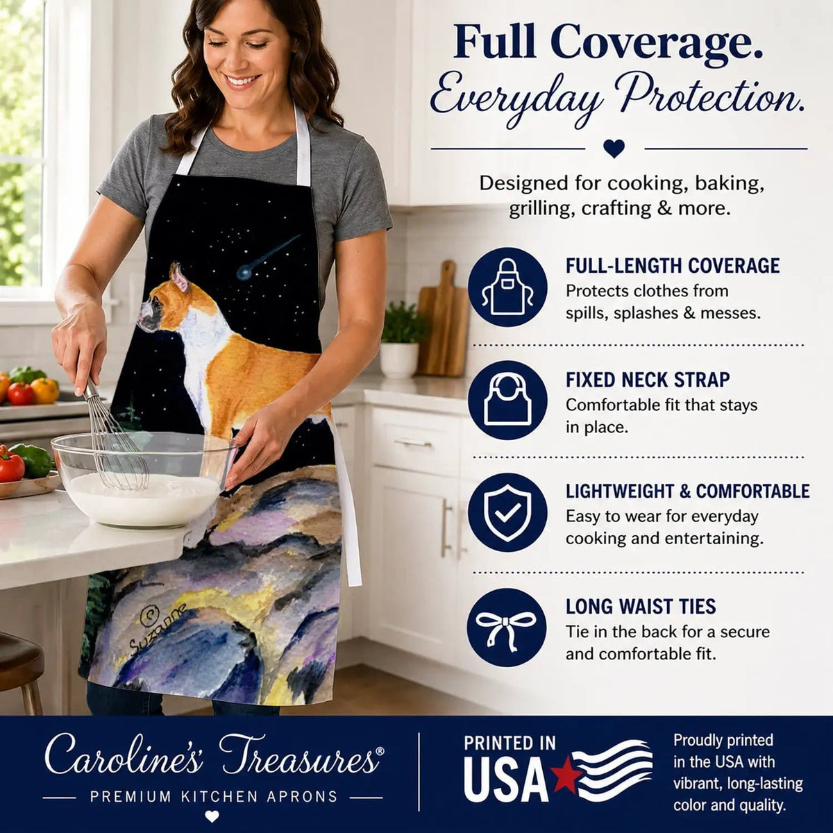 Kitchen Apron | Bib Style Unisex | 27"W x 30"H | Starry Night Boxer