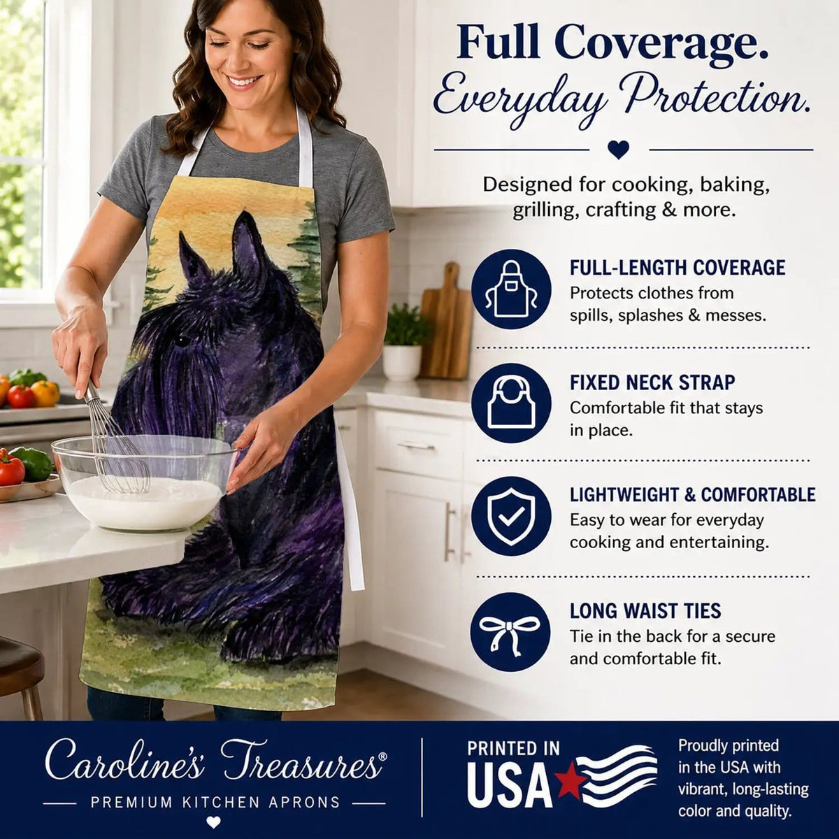 Kitchen Apron | Bib Style Unisex | 27"W x 30"H | Scottish Terrier (Style 3)