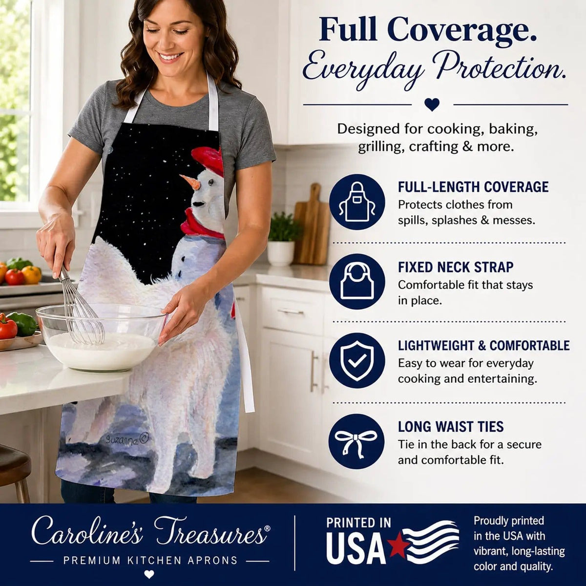 Kitchen Apron | Bib Style Unisex | 27"W x 30"H | Samoyed (Style 2)