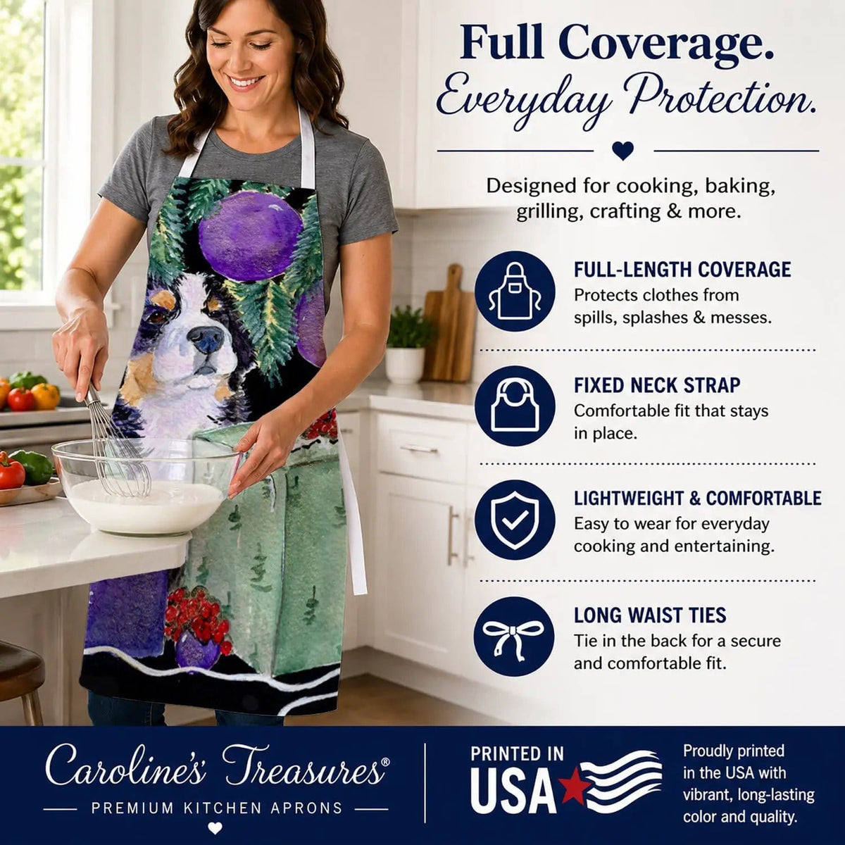 Kitchen Apron | Bib Style Unisex | 27"W x 30"H | Bernese Mountain Dog (Style 4)