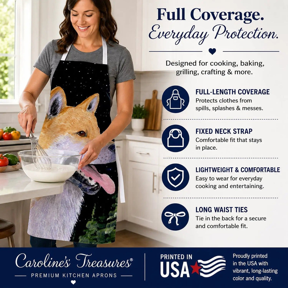 Kitchen Apron | Bib Style Unisex | 27"W x 30"H | Shiba Inu (Style 2)
