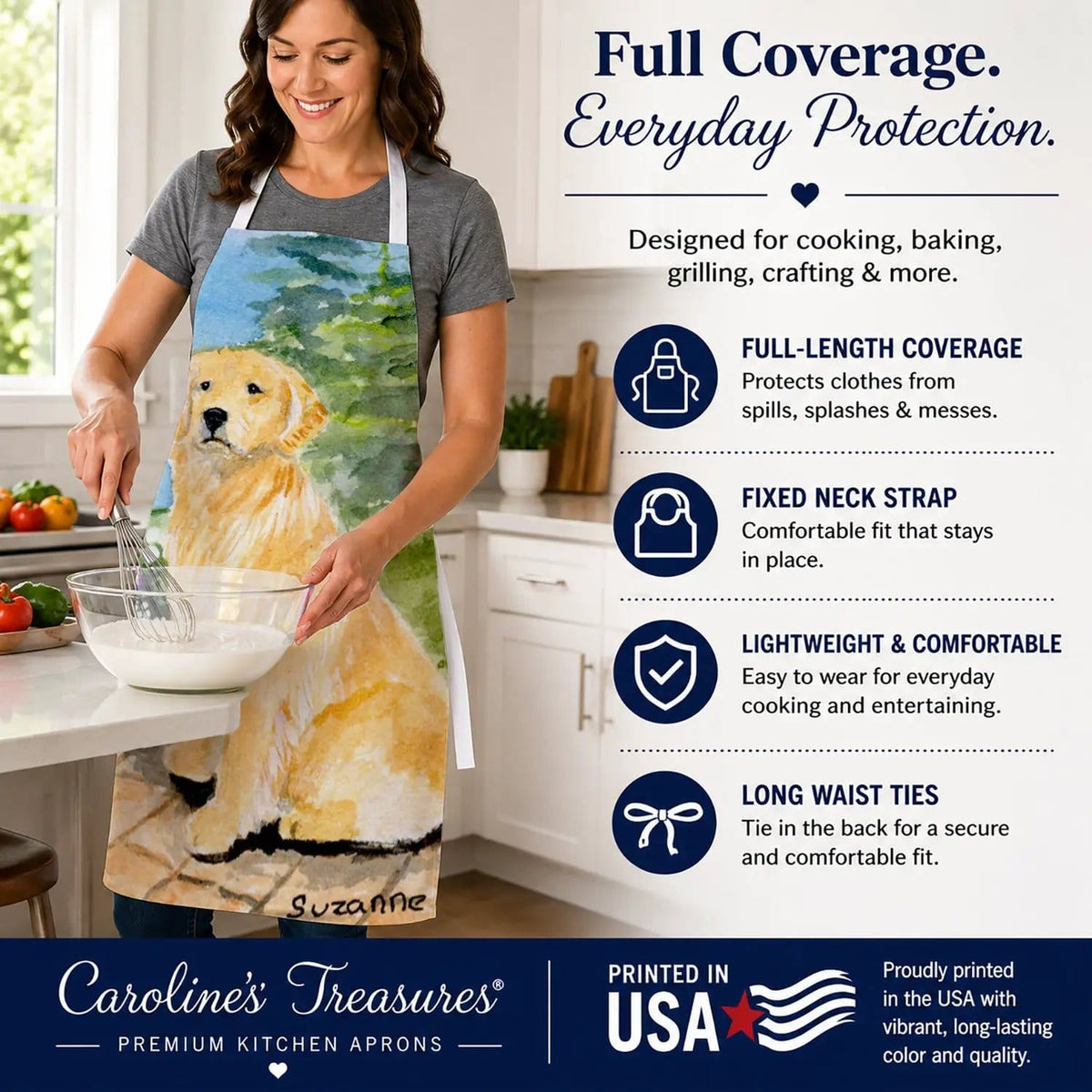 Kitchen Apron | Bib Style Unisex | 27"W x 30"H | Golden Retriever (Style 6)
