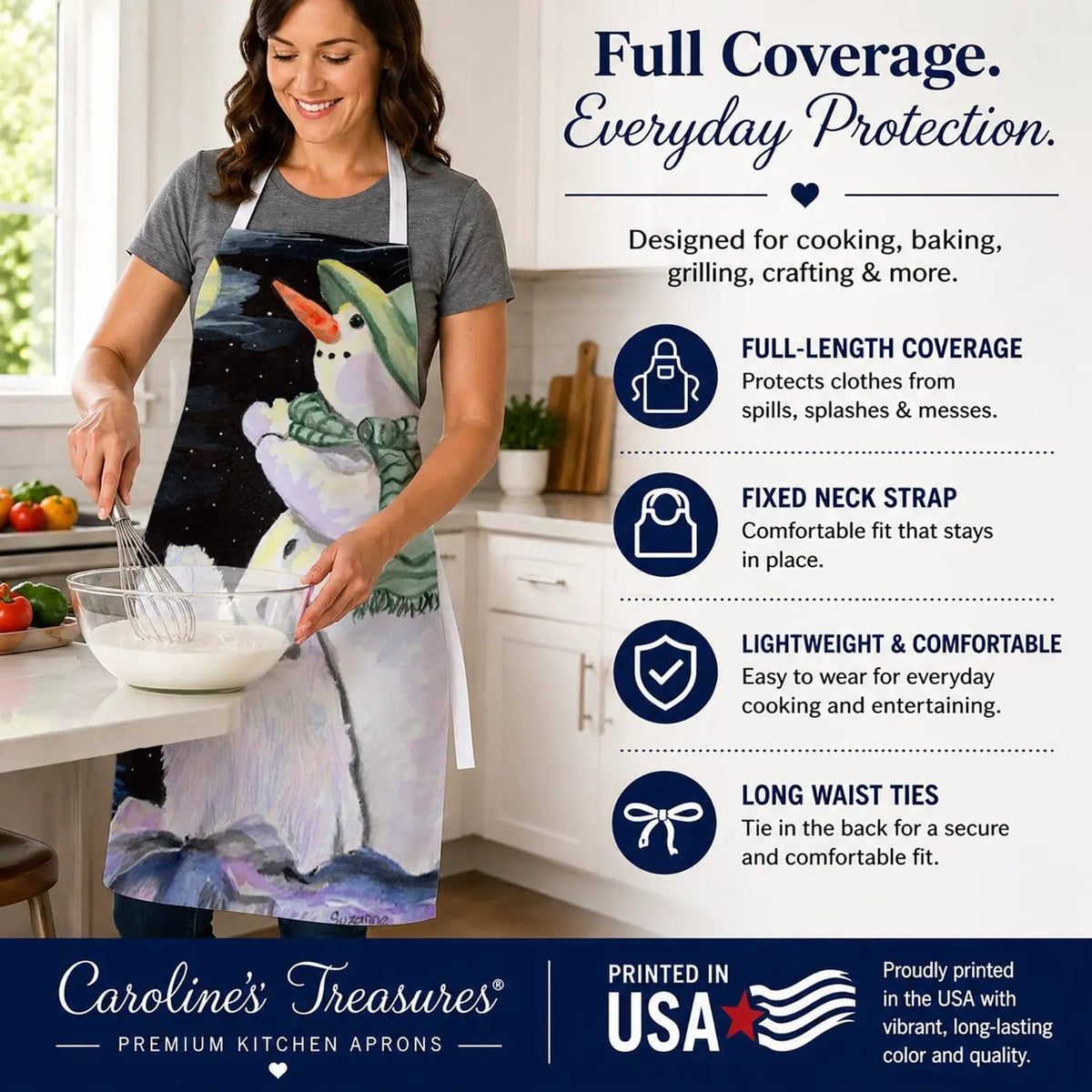 Kitchen Apron | Bib Style Unisex | 27"W x 30"H | Snowman with Westie