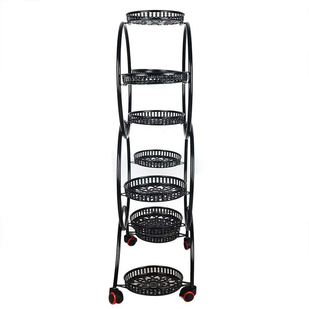 9-Tray Metal Plant Stand Rack Black Flower Pot Holder with Wheels Indoor Outdoor Black Flower Pot Holder from PriceLows™