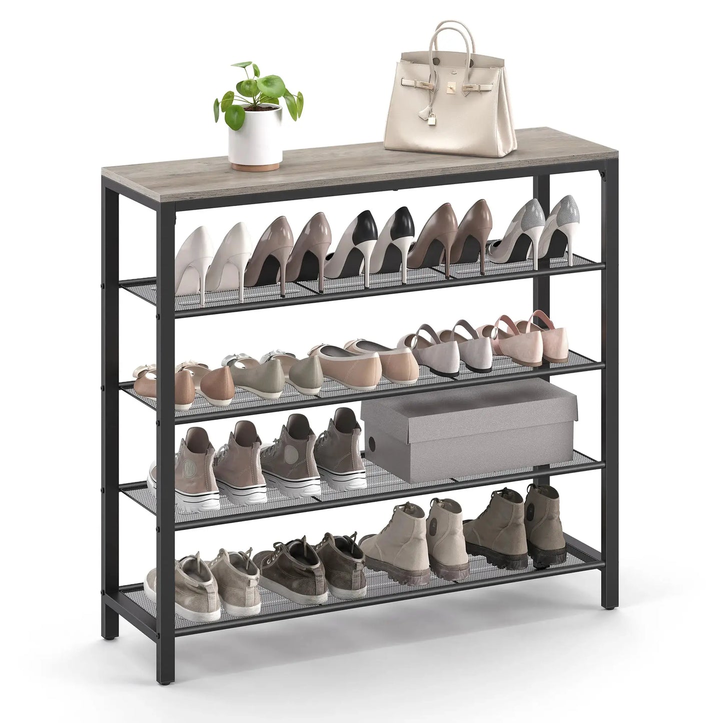 VASAGLE Shoe Rack, 5-Tier Shoe Storage Organizer with 4 Metal Mesh Shelves for 16-20 Pairs and Large Surface for Bags, for Entry from PriceLows™