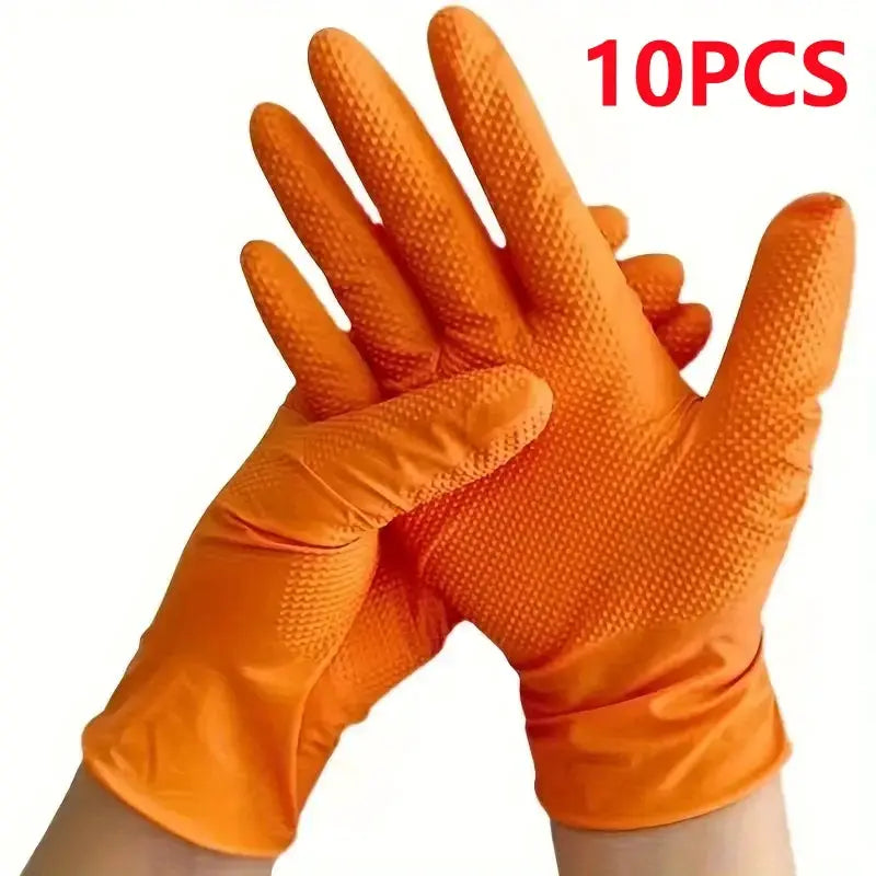 Heavy Duty Orange Nitrile Gloves 8Mil Industrial Disposable Gloves with Diamond Textured Grip for Mechanic Safety & Work Gloves from PriceLows™