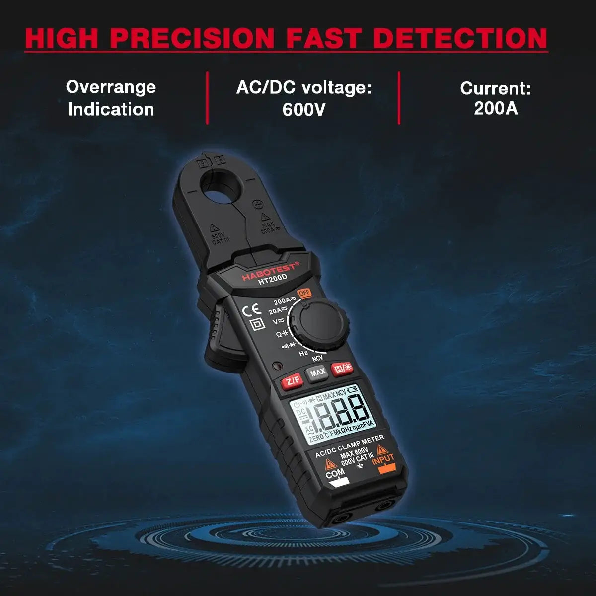 HABOTEST HT200D Digital Clamp Meter 2000 Counts True RMS NCV 600V Voltage 200A DC/AC Current Multimeter Clamp Current Meter from PriceLows™
