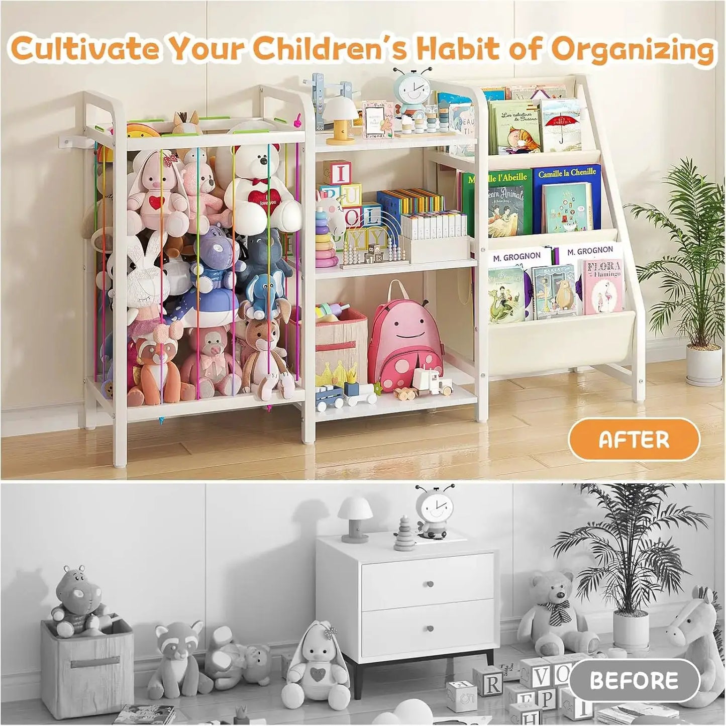 3-Tier Kids Bookshelf with Toy Storage, Montessori Design for Nursery and Playroom, White from PriceLows™