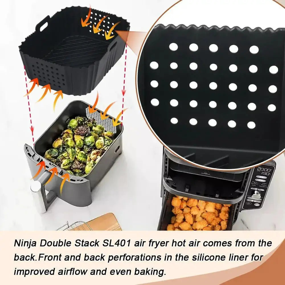 Air Fryer Silicone Liners | Reusable Perforated Rectangle | Ninja SL401 | 2 Pack