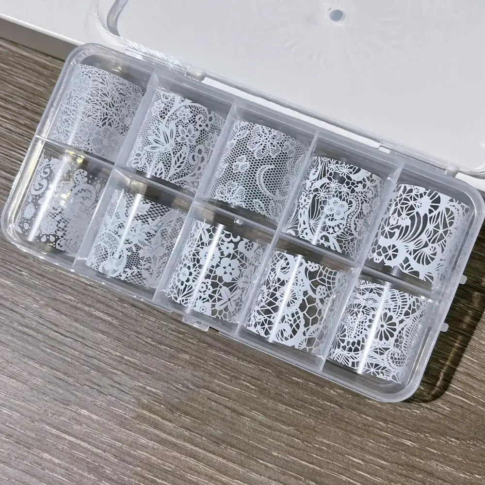 10 Rolls 4x50CM Black White Lace Transfer Nail Sticker Sexy Flower Lace Nail Art Transfer Foils Paper for DIY Manicure Decals*@# from PriceLows™