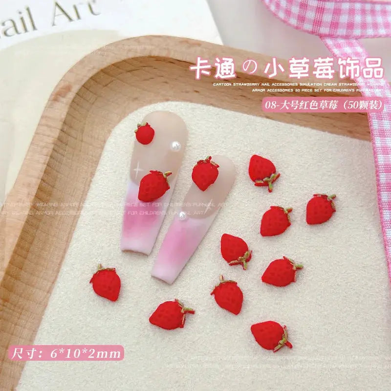 58Pcs New Cute Strawberry Mini Resin Nail 3D Art Stickers Kawaii Decorations Carfts Stones For Korean Nail Art Decorations from PriceLows™