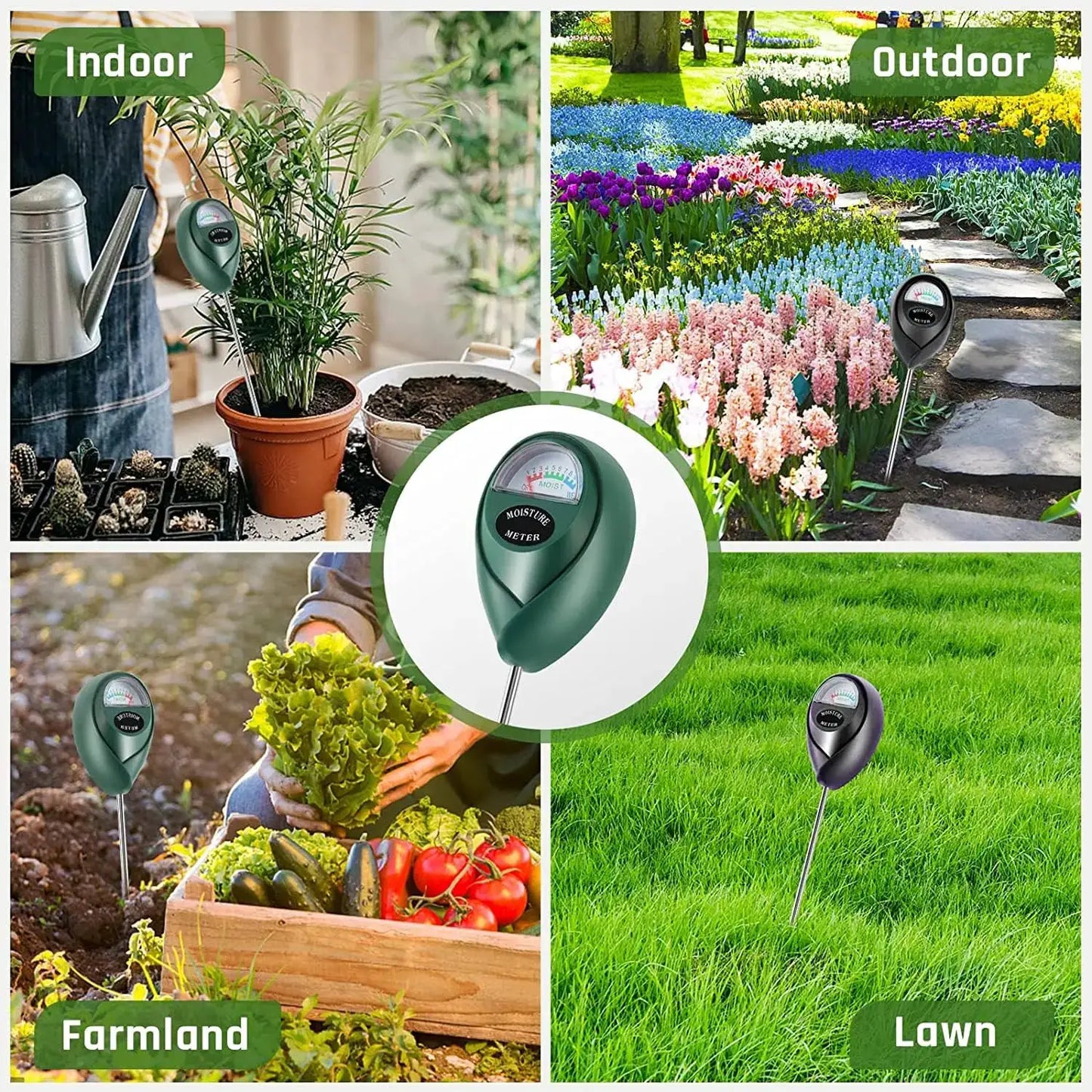 Soil Moisture Meter for Plants, No Battery Needed, Indoor Outdoor Use, Green+Black from PriceLows™