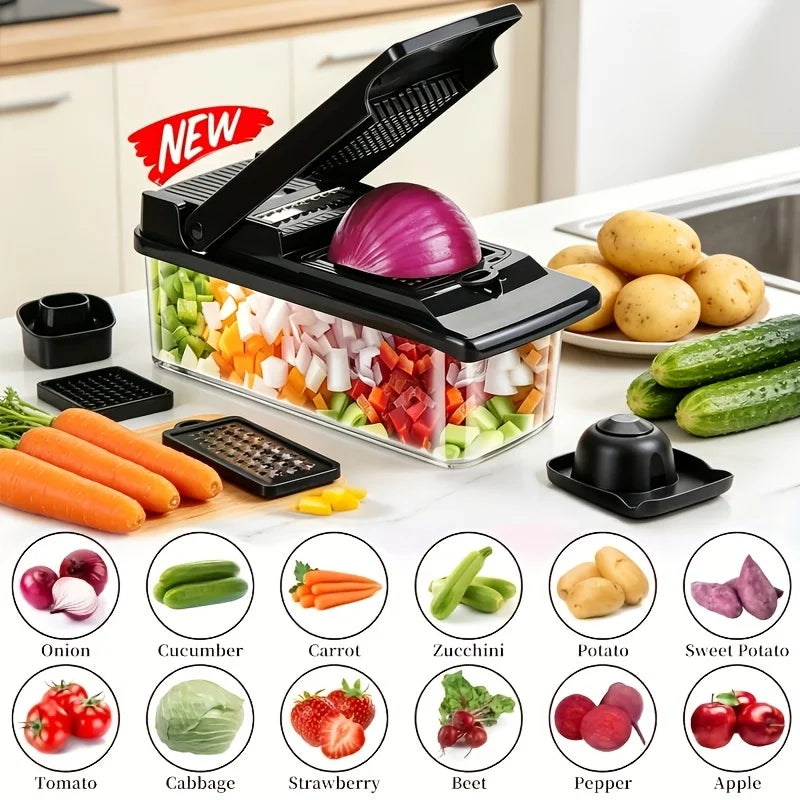 Vegetable Shredder | 8 Blades | With Container | Black